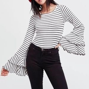 We The Free Striped Bell Sleeve Top